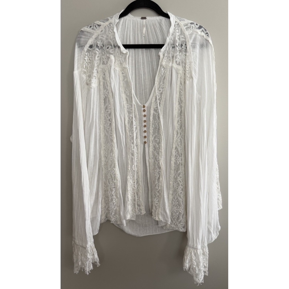 Free People Georgia Lace Oversized Victorian Tunic White Women's Size XL